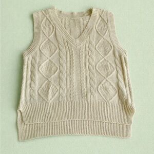 Off white cream V neck cable knit vest